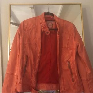 Coral colored foe leather jacket